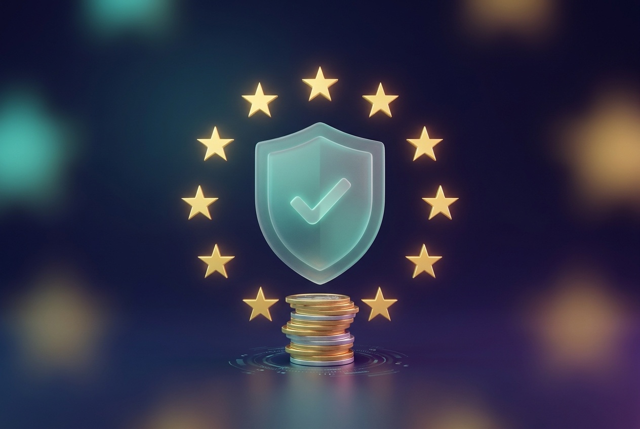 European stars around a shield with a checkmark — MiCA regulation
